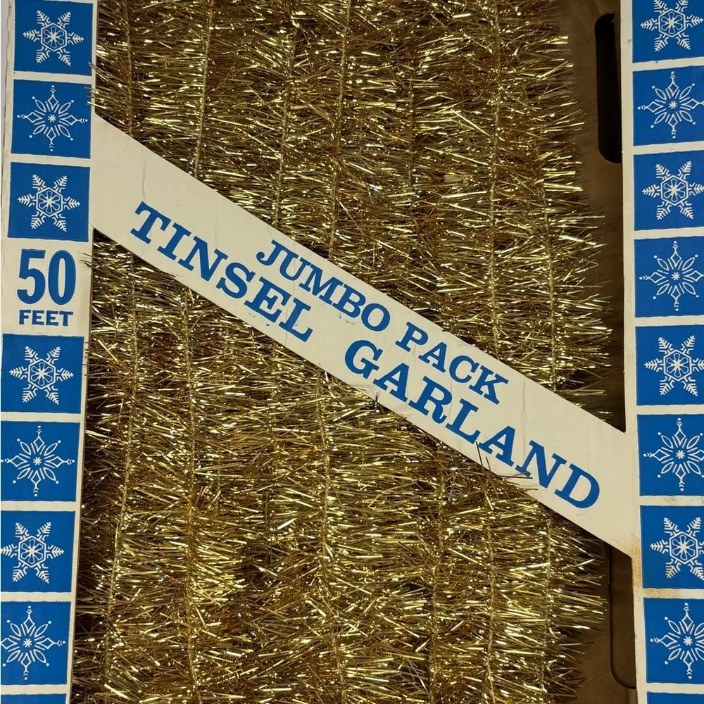 NOS Vintage Gold Christmas Tree Tinsel Garland 50 Ft x 3